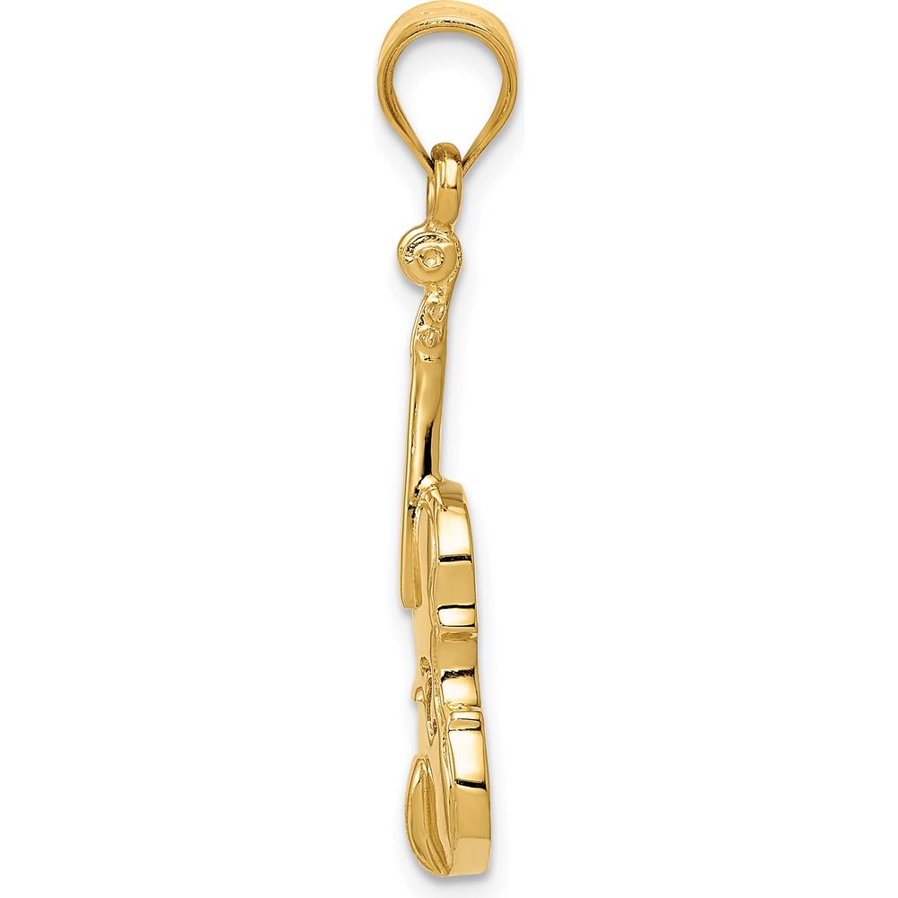14K Yellow Gold 2D Violin Charm Pendant with Polished and Textured Finish by Oro Pregiato