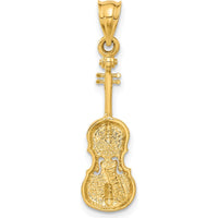 14K Yellow Gold 2D Violin Charm Pendant with Polished and Textured Finish by Oro Pregiato
