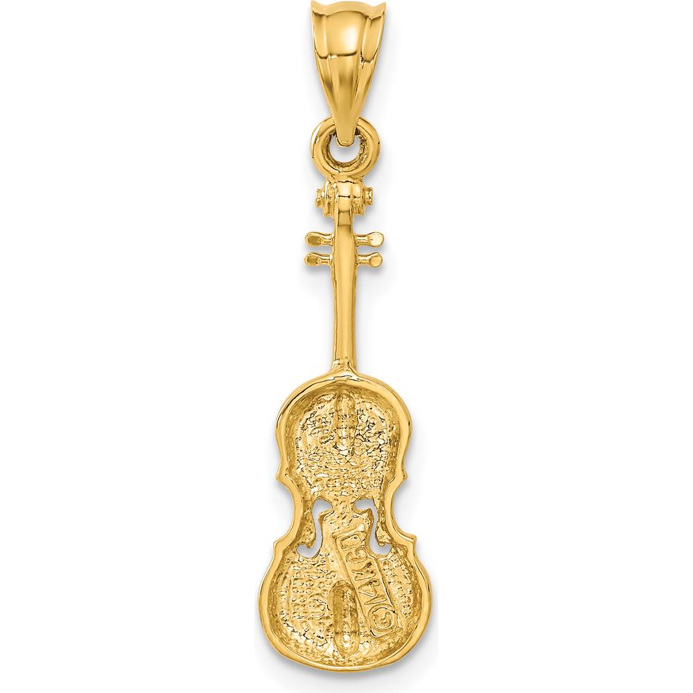 14K Yellow Gold 2D Violin Charm Pendant with Polished and Textured Finish by Oro Pregiato