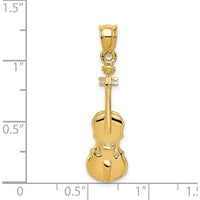 14K Yellow Gold 2D Violin Charm Pendant with Polished and Textured Finish by Oro Pregiato
