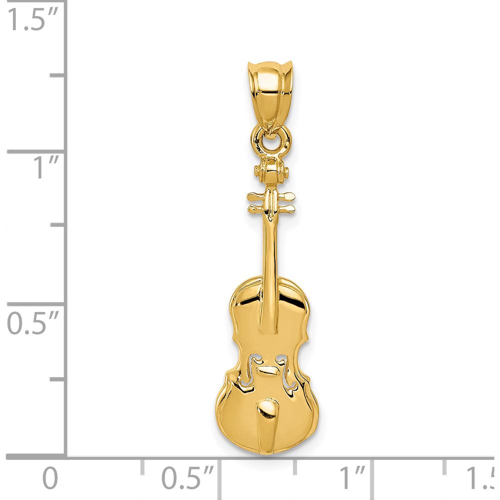 14K Yellow Gold 2D Violin Charm Pendant with Polished and Textured Finish by Oro Pregiato