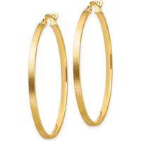 14K Yellow Gold 2mm Brushed and Polished Hoop Earrings by 0