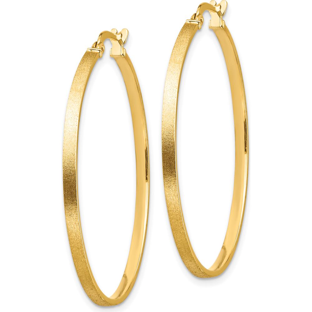 14K Yellow Gold 2mm Brushed and Polished Hoop Earrings by 0
