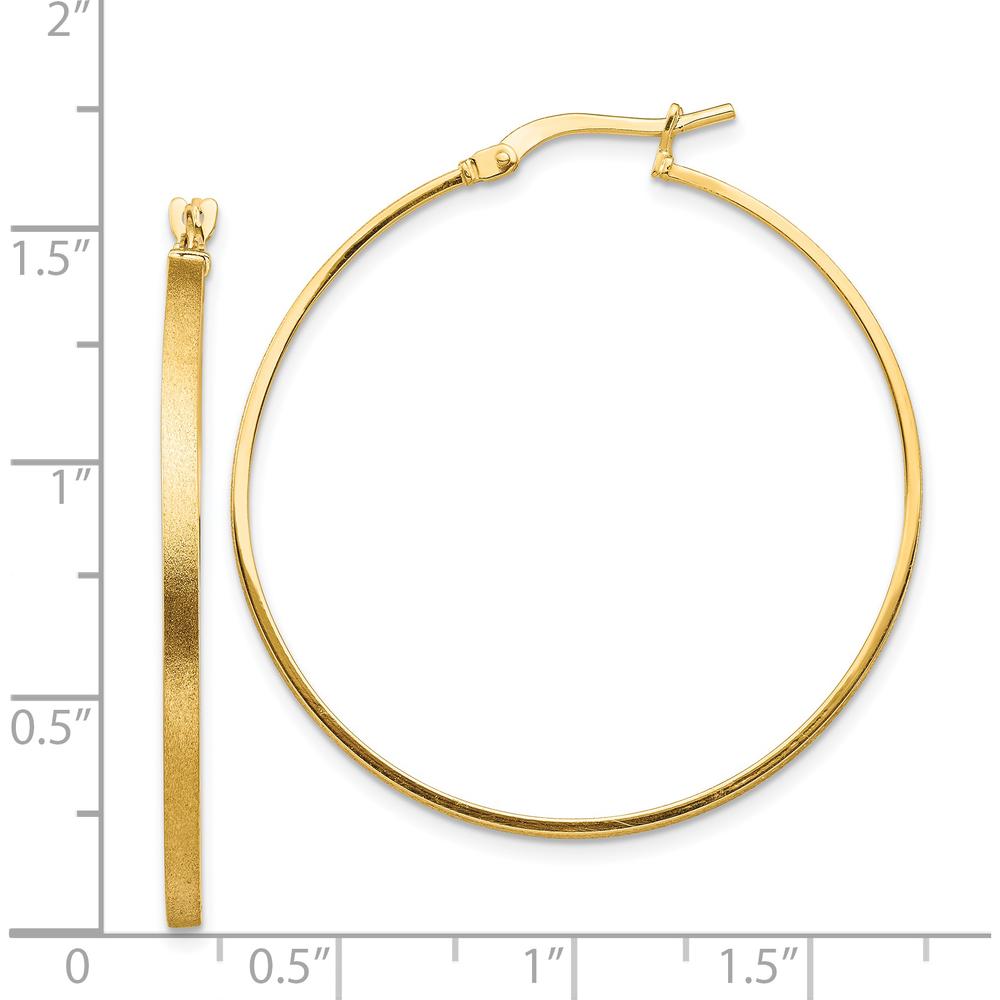 14K Yellow Gold 2mm Brushed and Polished Hoop Earrings by 0