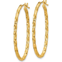 14K Yellow Gold 2mm Diamond-Cut Oval Hoop Earrings - Polished Finish by Oro Pregiato