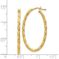 14K Yellow Gold 2mm Diamond-Cut Oval Hoop Earrings - Polished Finish by Oro Pregiato
