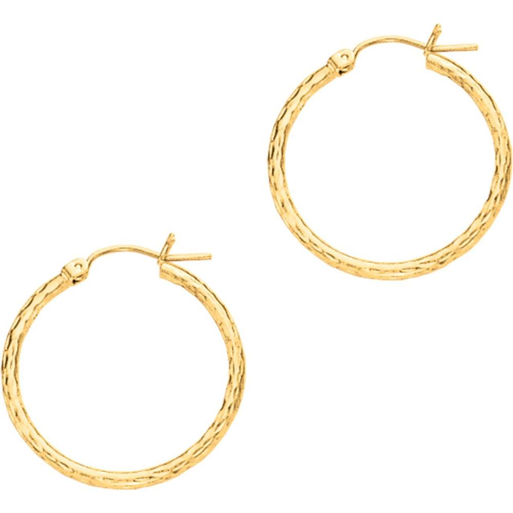 14K Yellow Gold 2mm Diamond-Cut Textured Hoop Earrings - Classic 25mm Size by Orozza Fine Jewelry