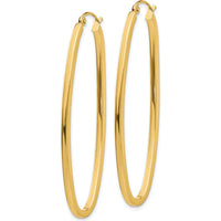 14K Yellow Gold 2mm Large Oval Hoop Earrings - Polished Finish, 53mm Length by 0
