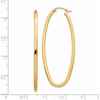 14K Yellow Gold 2mm Large Oval Hoop Earrings - Polished Finish, 53mm Length by 0
