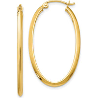14K Yellow Gold 2mm Oval Hoop Earrings - 35mm Length, Polished Finish by 0