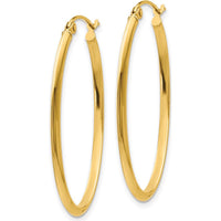 14K Yellow Gold 2mm Oval Hoop Earrings - 35mm Length, Polished Finish by 0