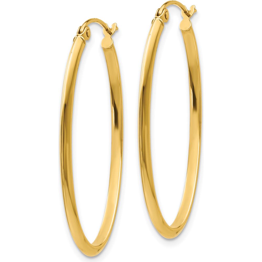 14K Yellow Gold 2mm Oval Hoop Earrings - 35mm Length, Polished Finish by 0