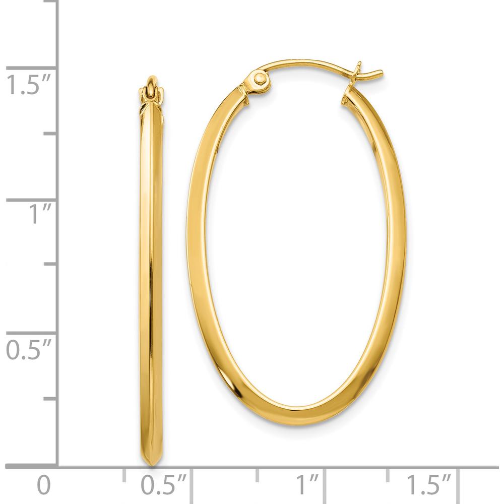 14K Yellow Gold 2mm Oval Hoop Earrings - 35mm Length, Polished Finish by 0