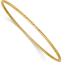 14K Yellow Gold 2mm Polished Diamond-Cut Slip-on Round Bangle Bracelet by Oro Pregiato