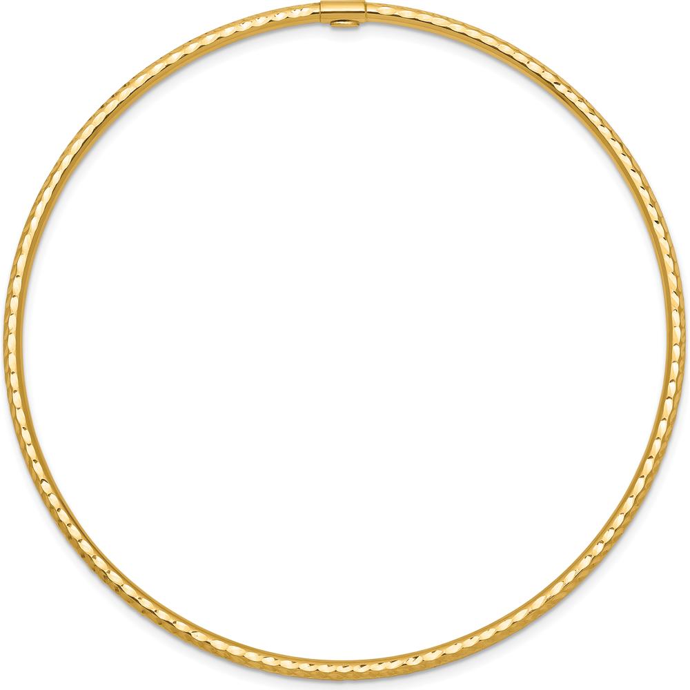 14K Yellow Gold 2mm Polished Diamond-Cut Slip-on Round Bangle Bracelet by Oro Pregiato