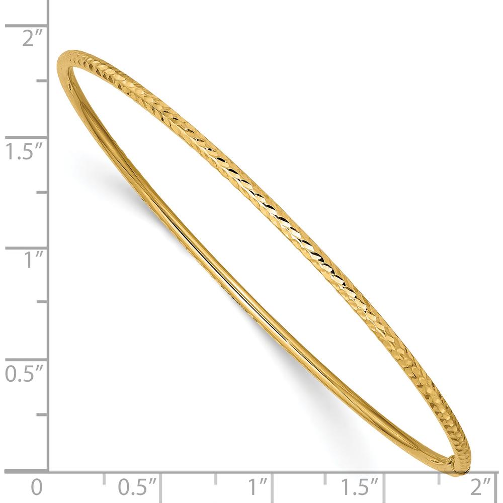 14K Yellow Gold 2mm Polished Diamond-Cut Slip-on Round Bangle Bracelet by Oro Pregiato