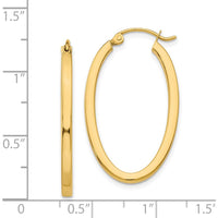 14K Yellow Gold 2mm Polished Oval Hoop Earrings - 18.5mm Width by 0