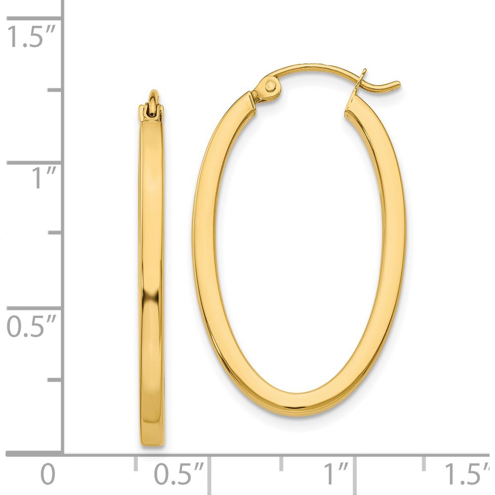 14K Yellow Gold 2mm Polished Oval Hoop Earrings - 18.5mm Width by 0