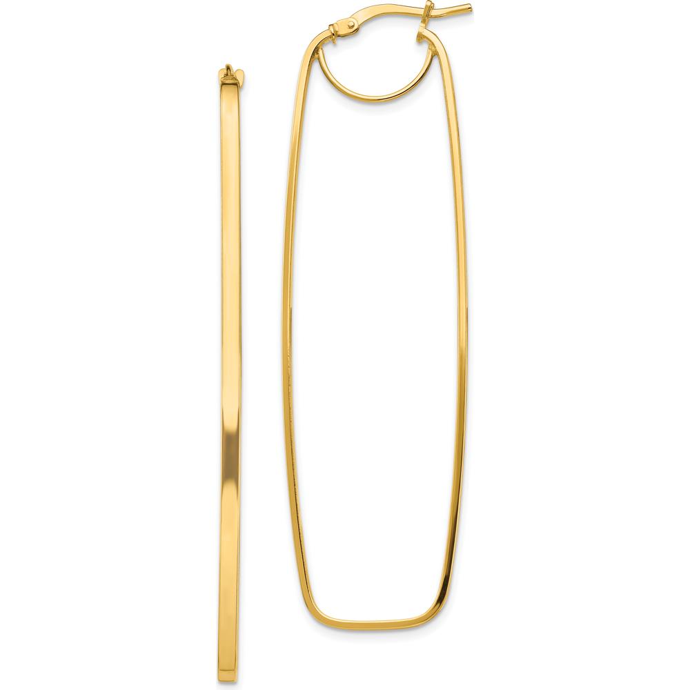 14K Yellow Gold 2mm Polished Rectangle Hoop Earrings by 0