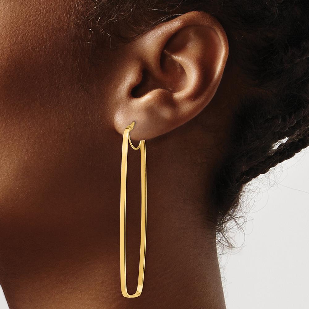 14K Yellow Gold 2mm Polished Rectangle Hoop Earrings by 0