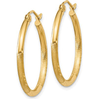 14K Yellow Gold 2mm Satin and Diamond-Cut Hoop Earrings - 25mm Length by 0