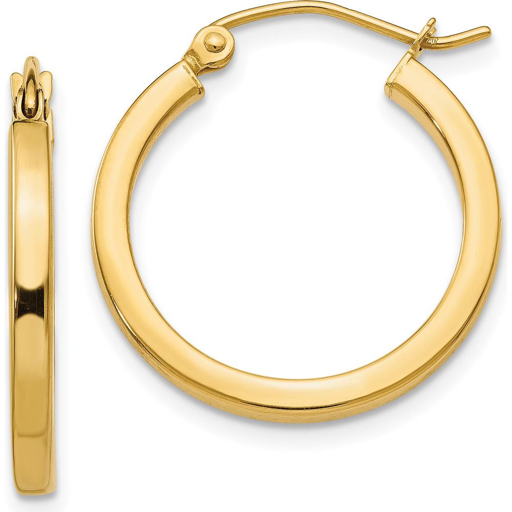 14K Yellow Gold 2mm Square Tube Hoop Earrings - 20mm Length by 0