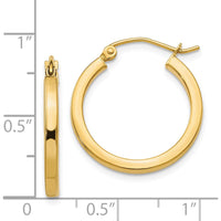 14K Yellow Gold 2mm Square Tube Hoop Earrings - 20mm Length by 0