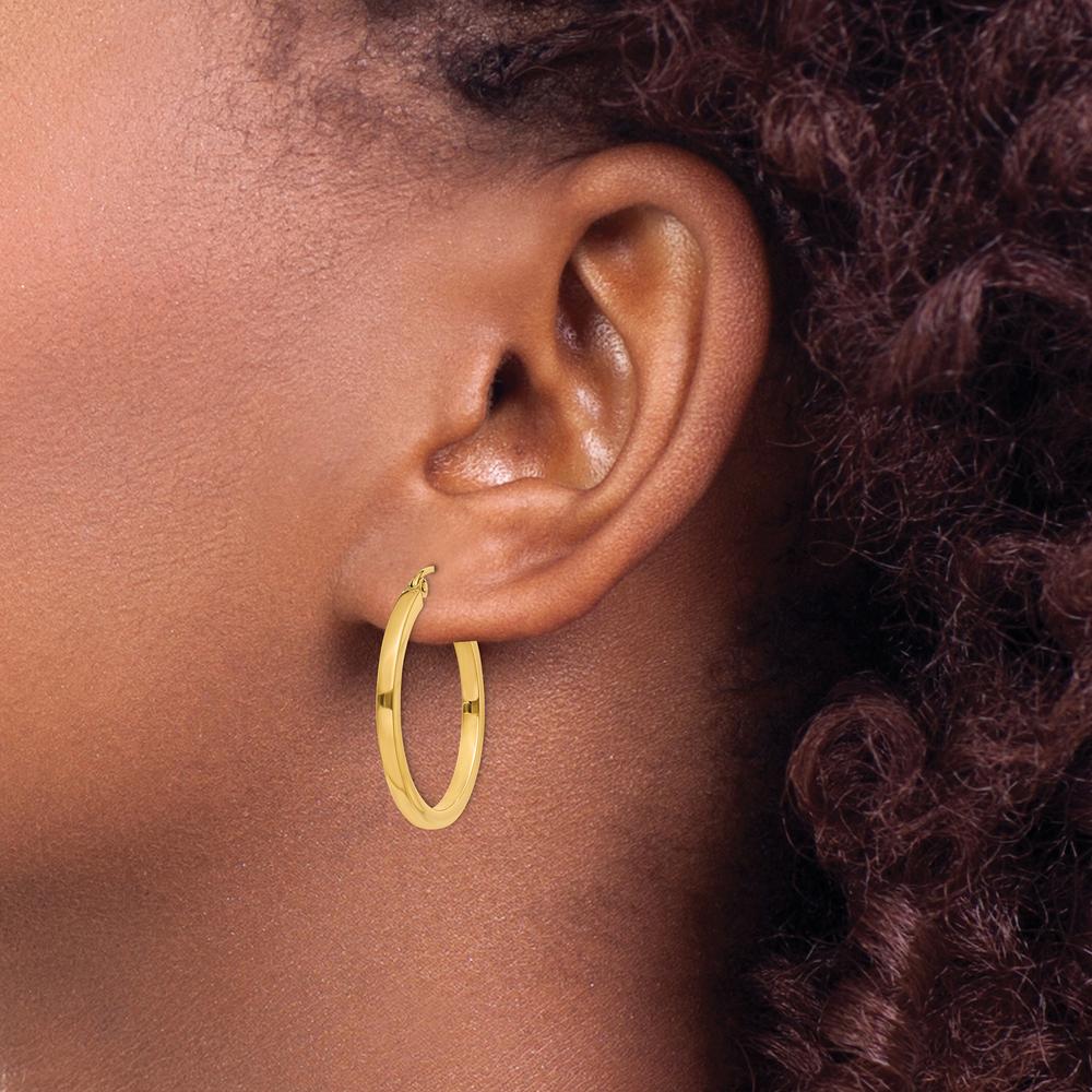 14K Yellow Gold 2mm Square Tube Hoop Earrings - Polished Finish by 0