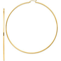14K Yellow Gold 2x100mm Polished Round Tube Hoop Earrings by 0
