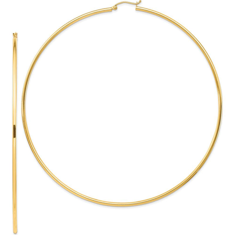 14K Yellow Gold 2x100mm Polished Round Tube Hoop Earrings by 0