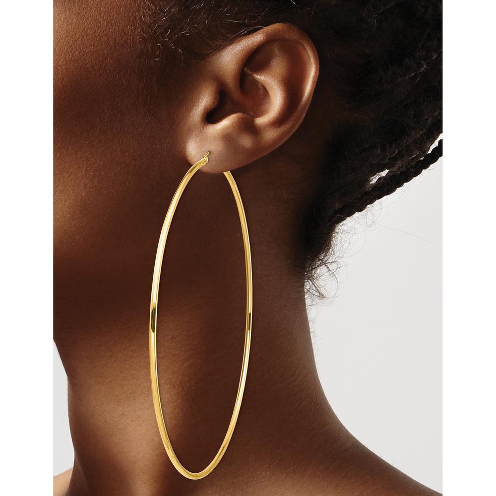 14K Yellow Gold 2x100mm Polished Round Tube Hoop Earrings by 0
