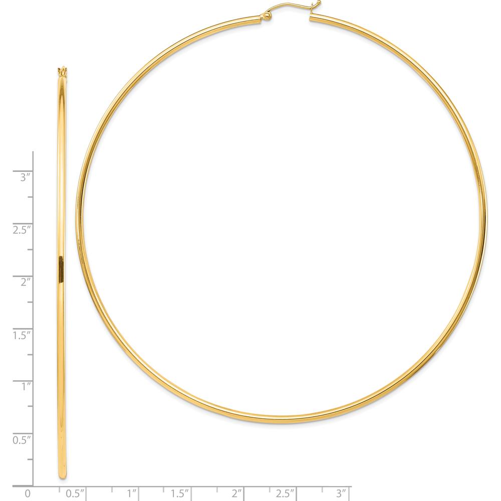 14K Yellow Gold 2x100mm Polished Round Tube Hoop Earrings by 0