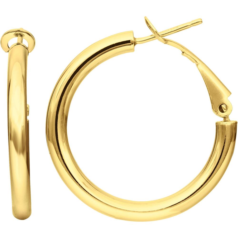 14K Yellow Gold 2x20mm Polished Medium Hoop Earrings with Omega Back Closure by Orozza Fine Jewelry