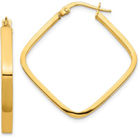 14K Yellow Gold 2x2mm Polished Square Hoop Earrings - 30mm Solid Geometric Design by 0