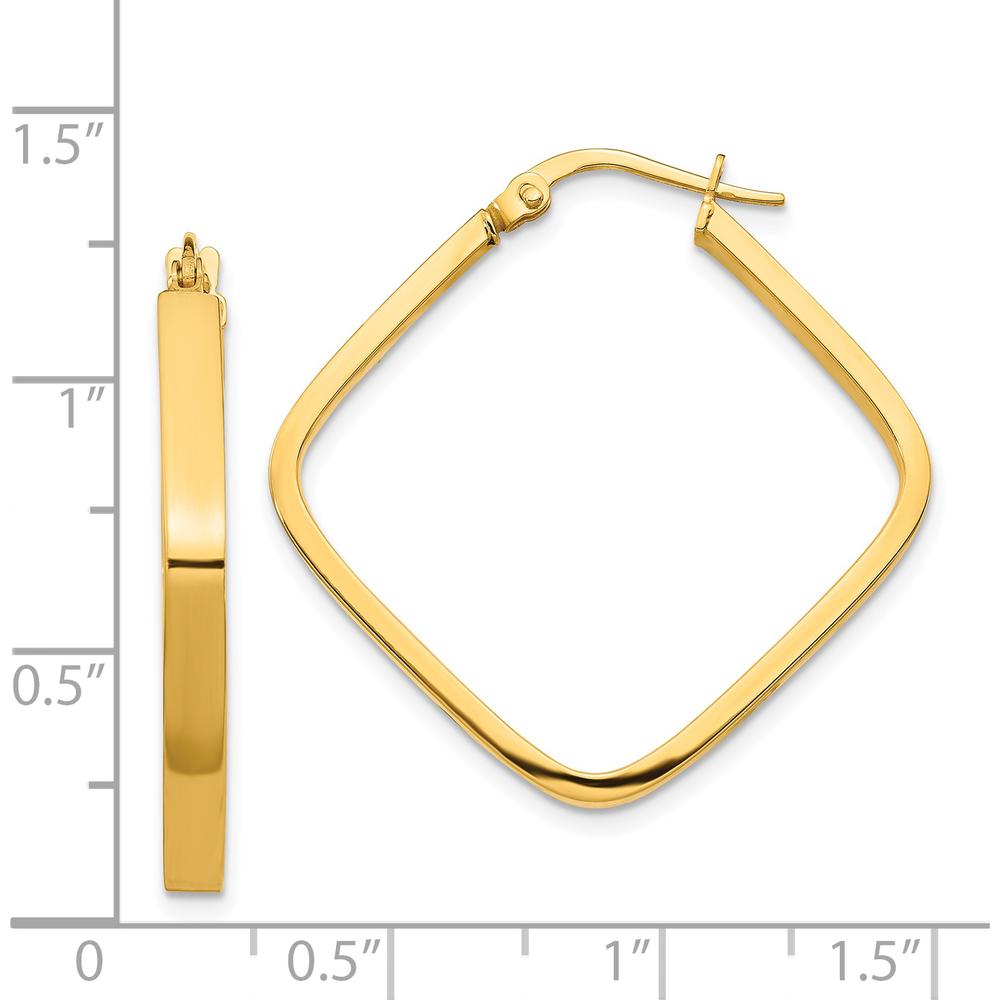 14K Yellow Gold 2x2mm Polished Square Hoop Earrings - 30mm Solid Geometric Design by 0