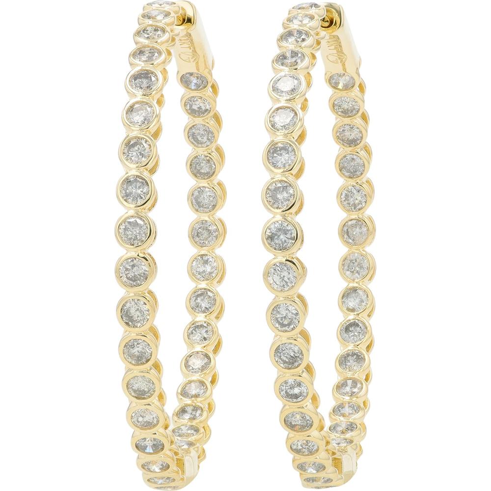 14K Yellow Gold 3.00 Carat Inside-Out Hoop Earrings with Round Diamonds