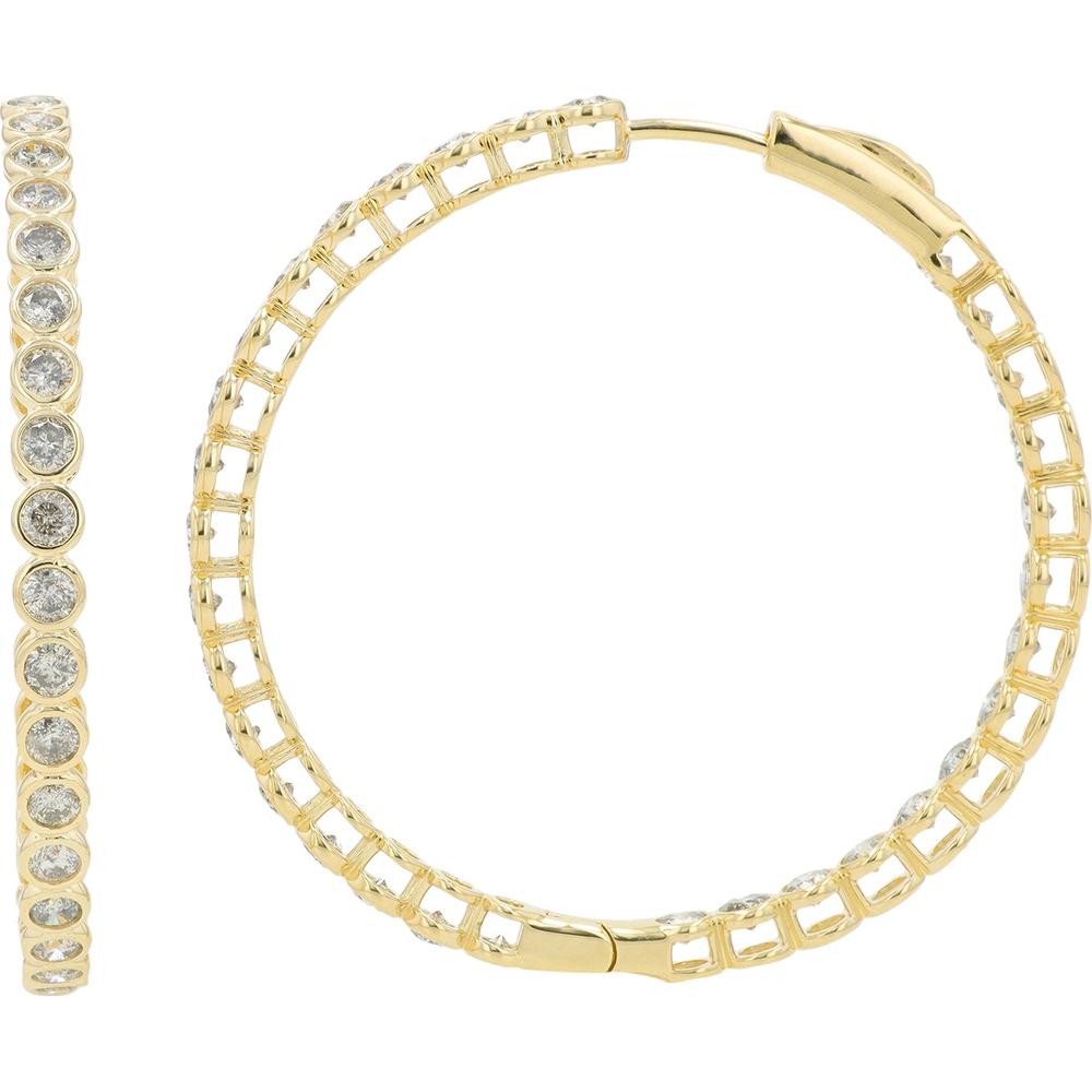 14K Yellow Gold 3.00 Carat Inside-Out Hoop Earrings with Round Diamonds