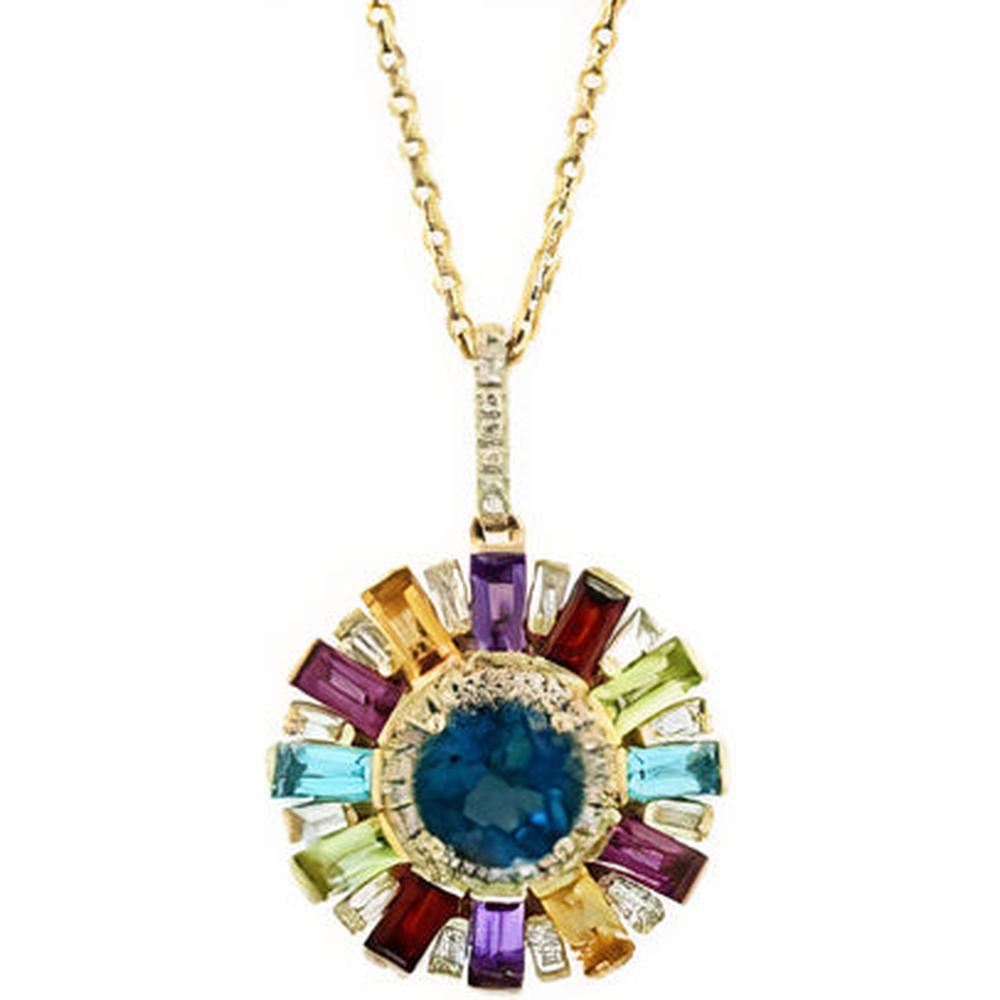 14K Yellow Gold 3.00 Carats Multicolor Sapphire Pendant with Diamonds - 0.43 Carats Total Diamond Weight