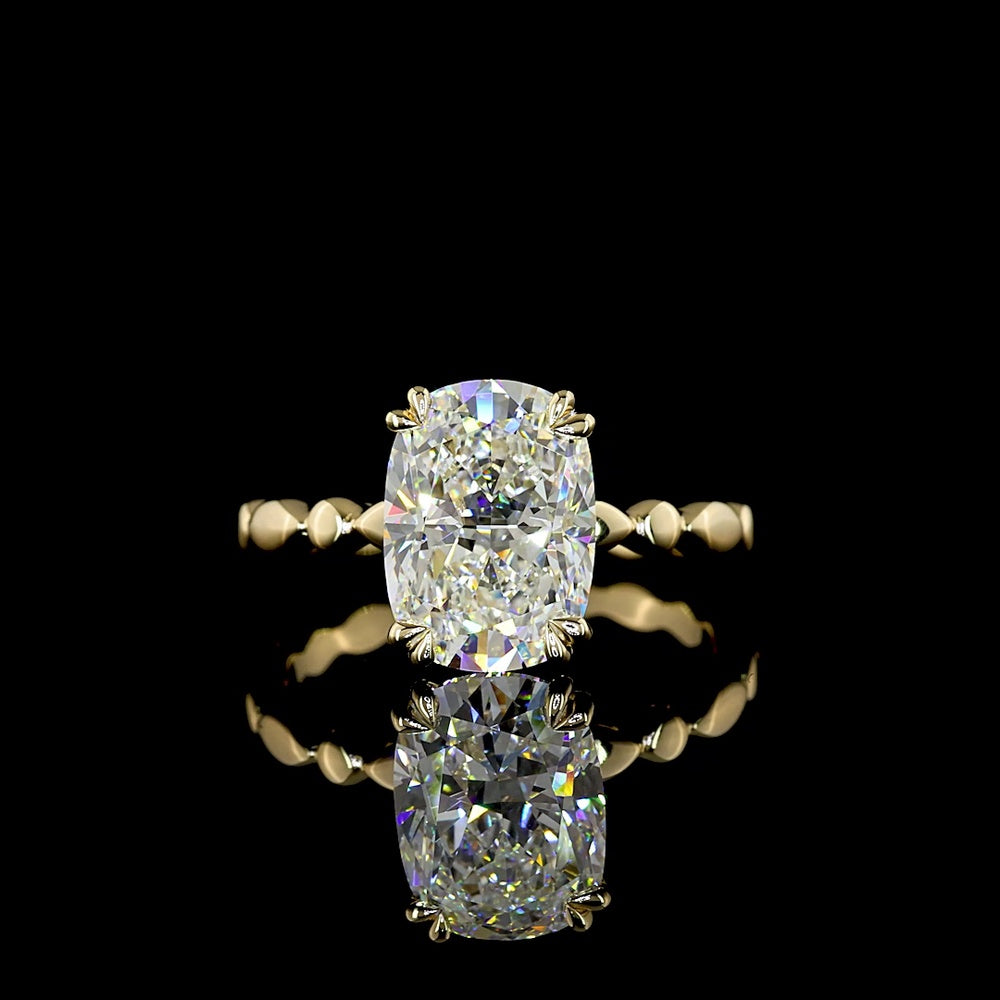 14K Yellow Gold 3.02 Carat Cushion Brilliant Cut Lab Diamond Solitaire Ring - E-F Color VVS2 Clarity IGI Certified - Covaloro Fine Jewelry