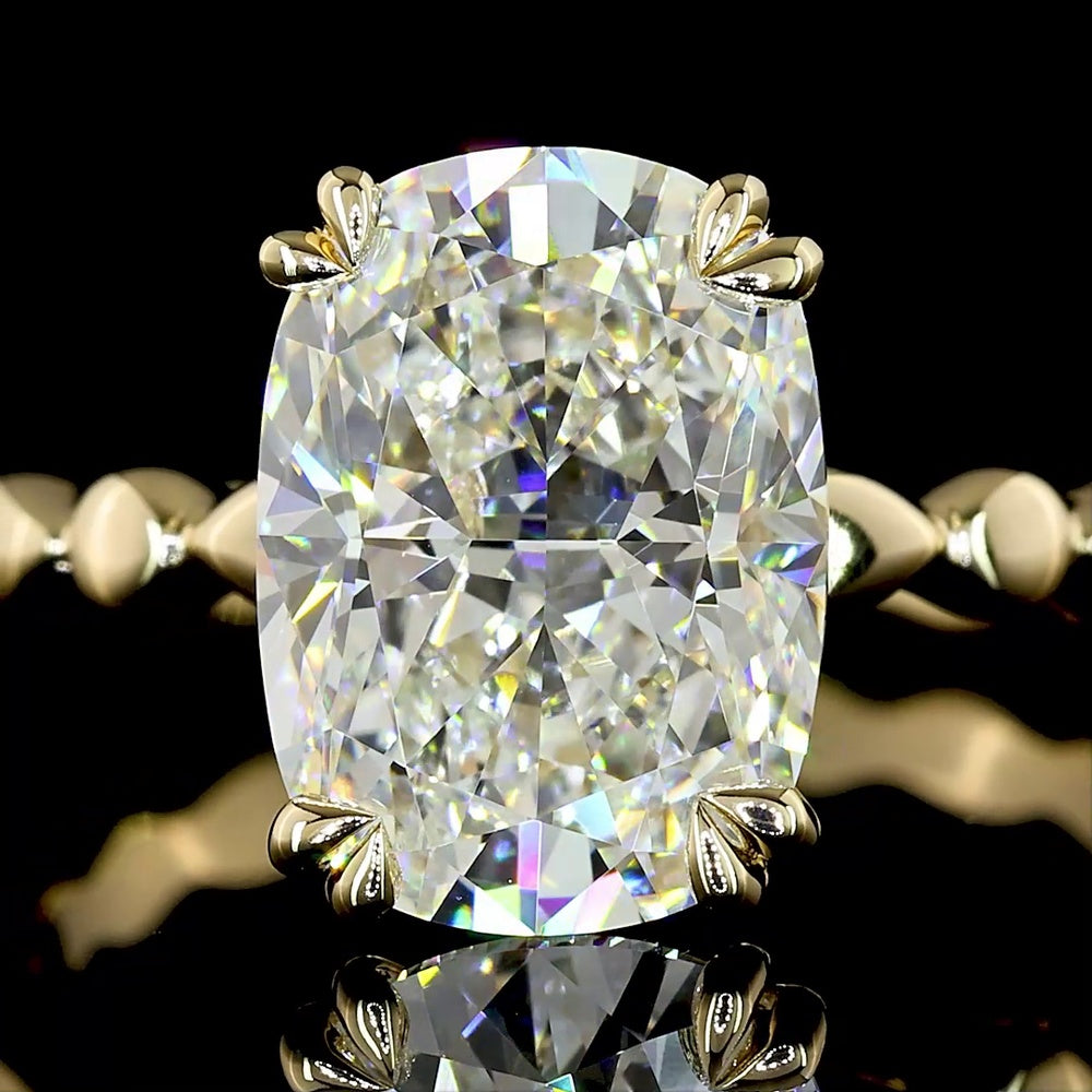 14K Yellow Gold 3.02 Carat Cushion Brilliant Cut Lab Diamond Solitaire Ring - E-F Color VVS2 Clarity IGI Certified - Covaloro Fine Jewelry