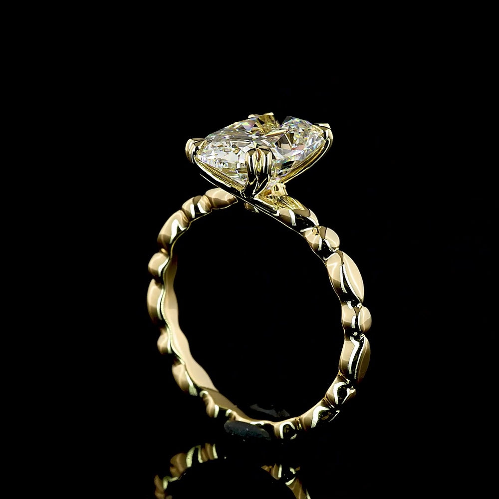 14K Yellow Gold 3.02 Carat Cushion Brilliant Cut Lab Diamond Solitaire Ring - E-F Color VVS2 Clarity IGI Certified - Covaloro Fine Jewelry