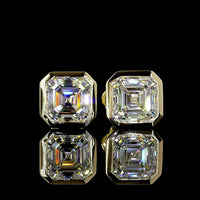 14K Yellow Gold 3.04 Carat Total Weight Asscher Cut Lab Diamond Stud Earrings in Bezel Setting - E-F Color, VVS2 Clarity, IGI Certified - Covaloro Fine Jewelry