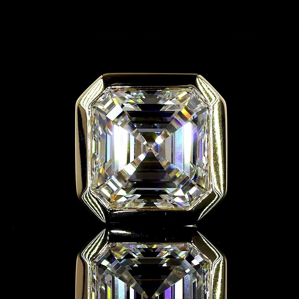 14K Yellow Gold 3.04 Carat Total Weight Asscher Cut Lab Diamond Stud Earrings in Bezel Setting - E-F Color, VVS2 Clarity, IGI Certified - Covaloro Fine Jewelry