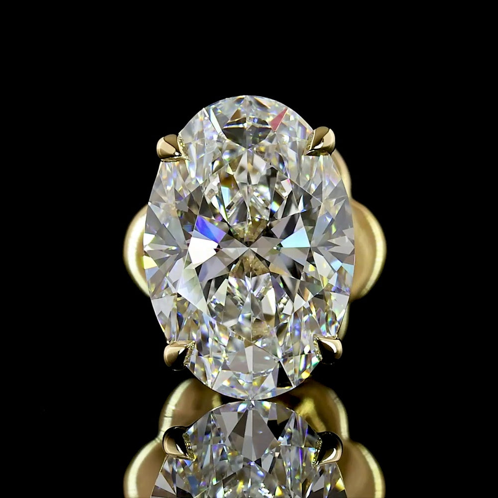14K Yellow Gold 3.05 Carat Oval Cut Lab Diamond Stud Earrings with Four-Prong Setting and North-South Orientation - E-F Color VS1 Clarity - Covaloro Fine Jewelry