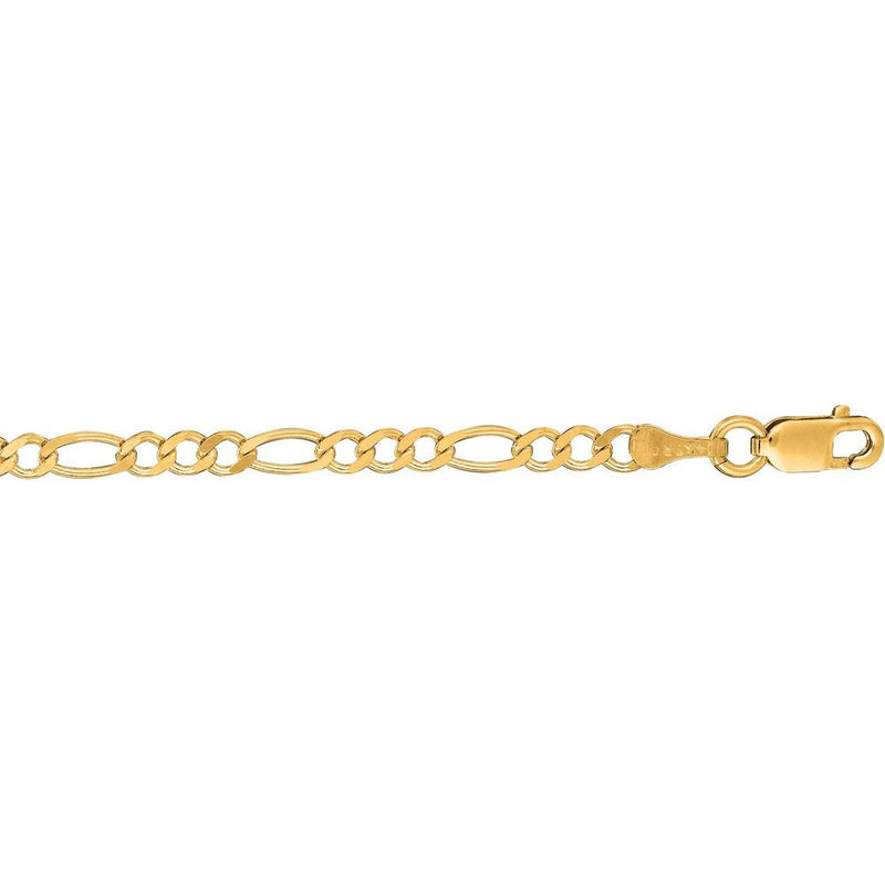 14K Yellow Gold 3.1mm Figaro Chain Bracelet with Lobster Clasp - 8" Length by Orozza Fine Jewelry