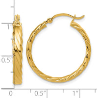 14K Yellow Gold 3.25mm Patterned Hoop Earrings with Striped Texture by 0