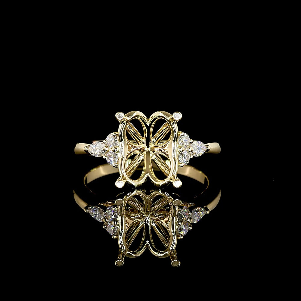 14K Yellow Gold 3.29 Carats Oval Cut Lab Diamond Special Ring with Marquise and Round Accents - IGI Certified E VVS2 Stone - Covaloro Fine Jewelry