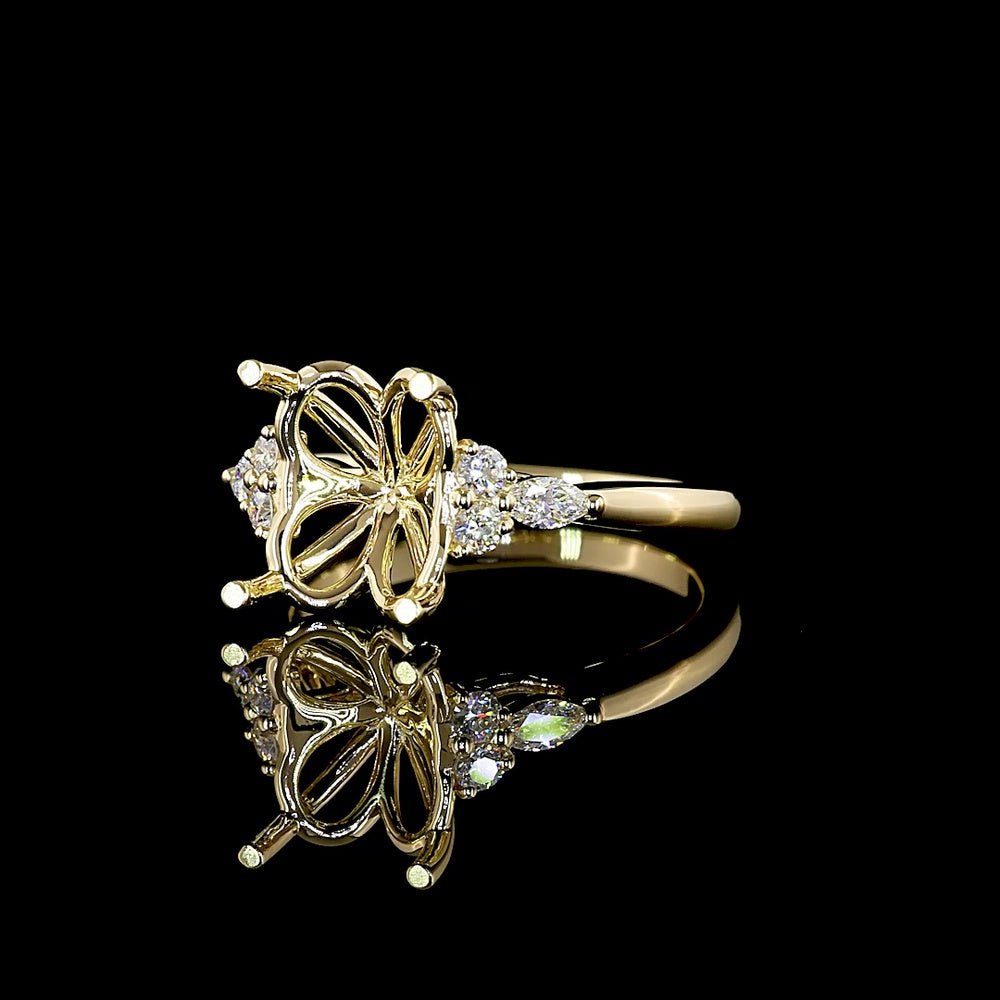 14K Yellow Gold 3.29 Carats Oval Cut Lab Diamond Special Ring with Marquise and Round Accents - IGI Certified E VVS2 Stone - Covaloro Fine Jewelry