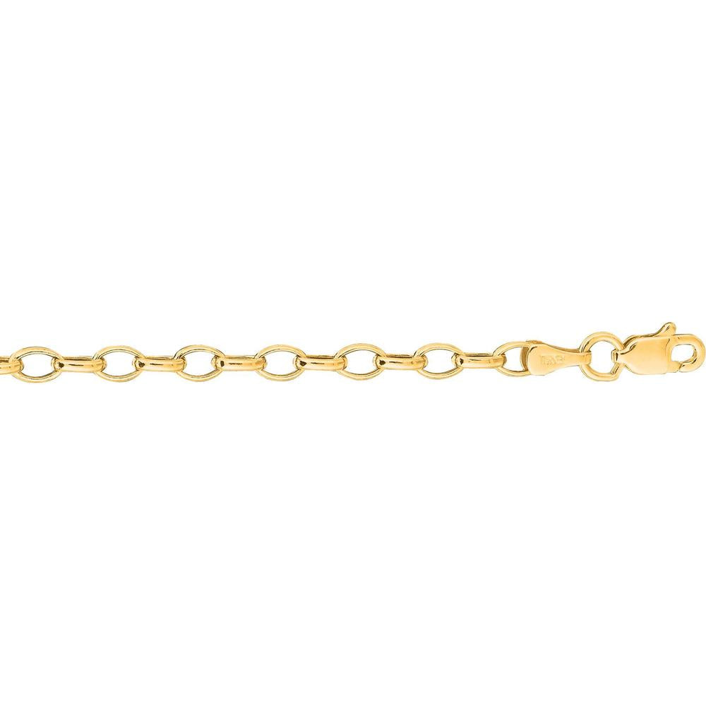 14K Yellow Gold 3.2mm Lite Oval Rolo Chain Necklace with Lobster Clasp - 18" by Orozza Fine Jewelry