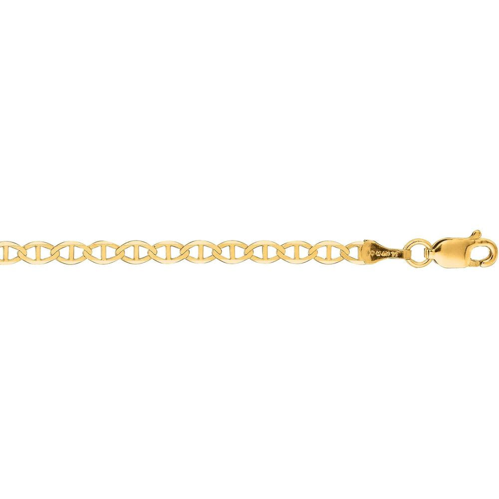 14K Yellow Gold 3.2mm Mariner Chain Necklace - 18" Length, Diamond-Cut Finish by Orozza Fine Jewelry